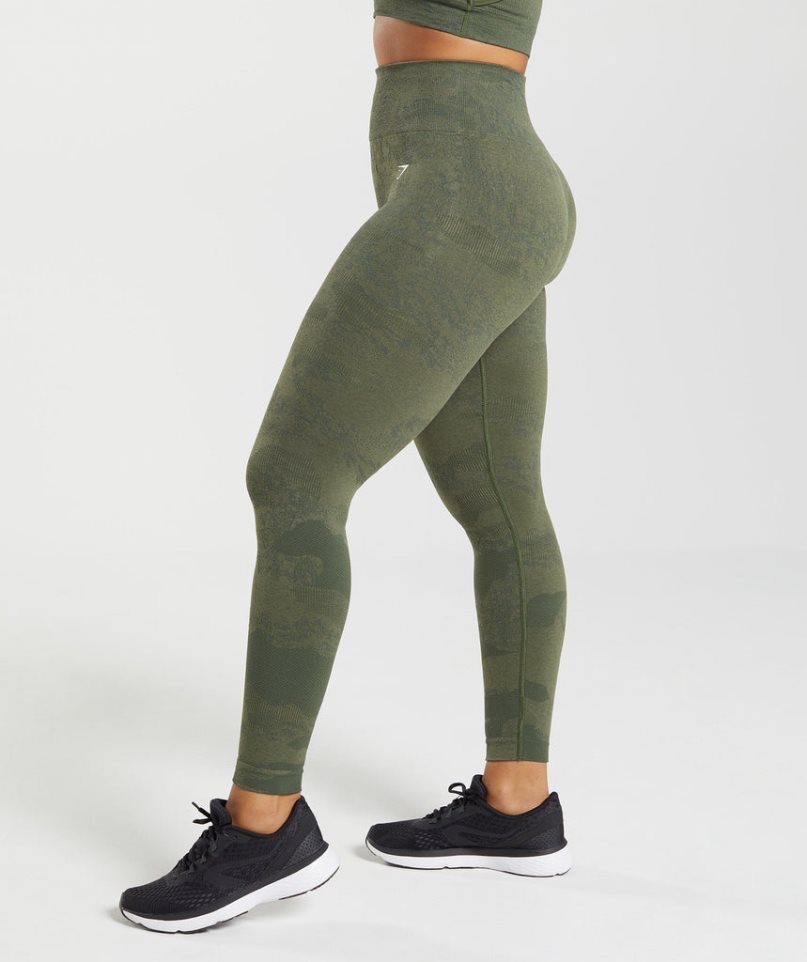 Women's Gymshark Adapt Camo Seamless Leggings Olive | NZ 0BAGWH